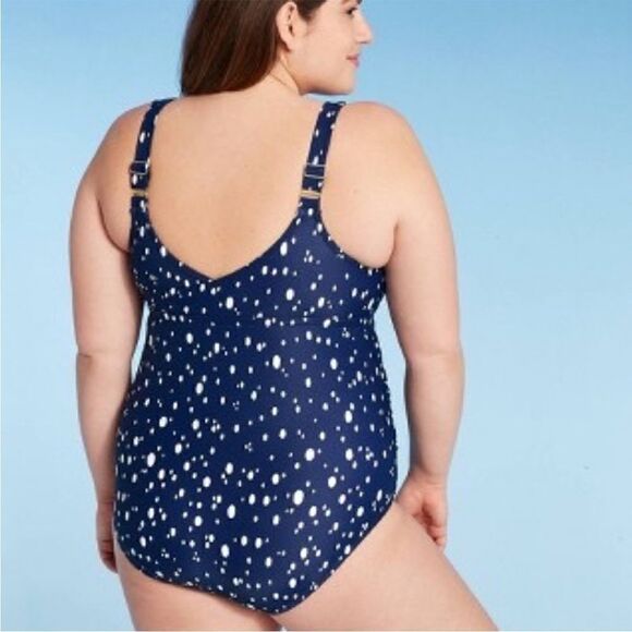 Kona Sol Navy & White Sotted One Piece Swimsuit, NWT - Picture 2 of 10